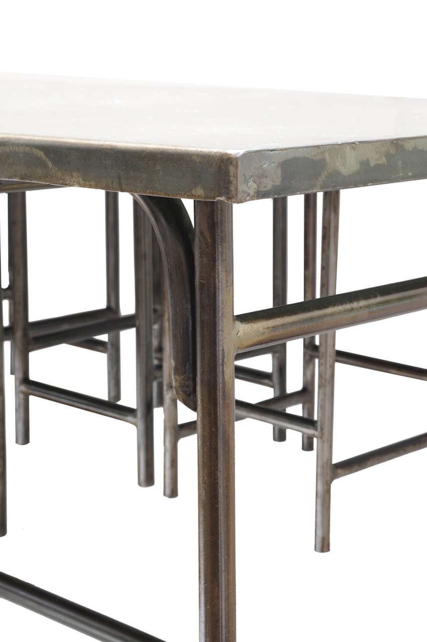 Mid-20th Century 1950s Iron Canteen Table with Six Stools